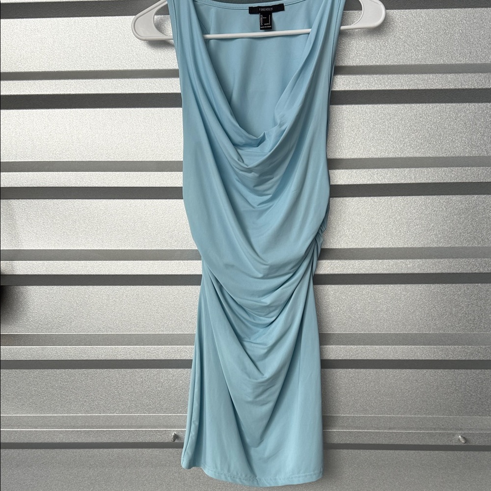 Elegant Blue Draped Women's Dress